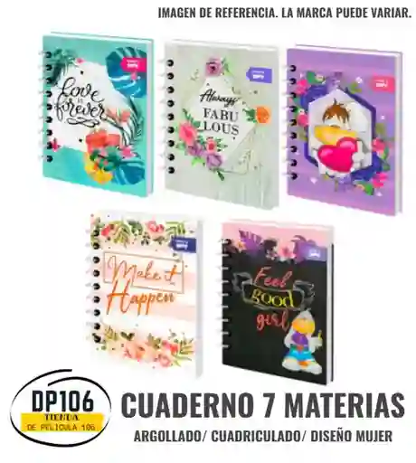 Cuaderno 7 Materias Argollado – Diseño Mujer