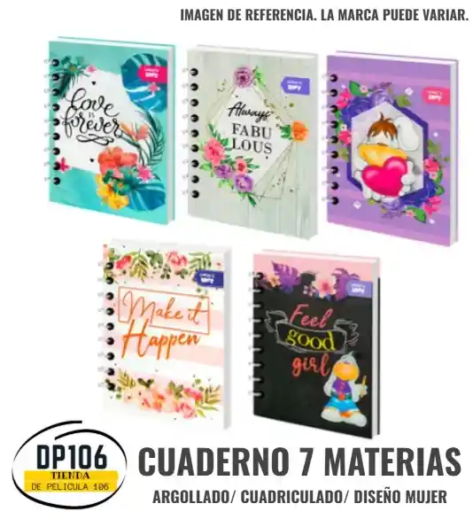 Cuaderno 7 Materias Argollado – Diseño Mujer