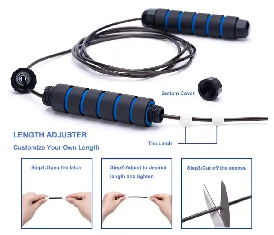Lazo Guaya Cuerda Para Saltar Fitness Color Negro Con Azul