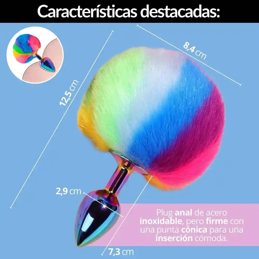 Plug Anal Con Cola De Conejo Arcoíris Talla S