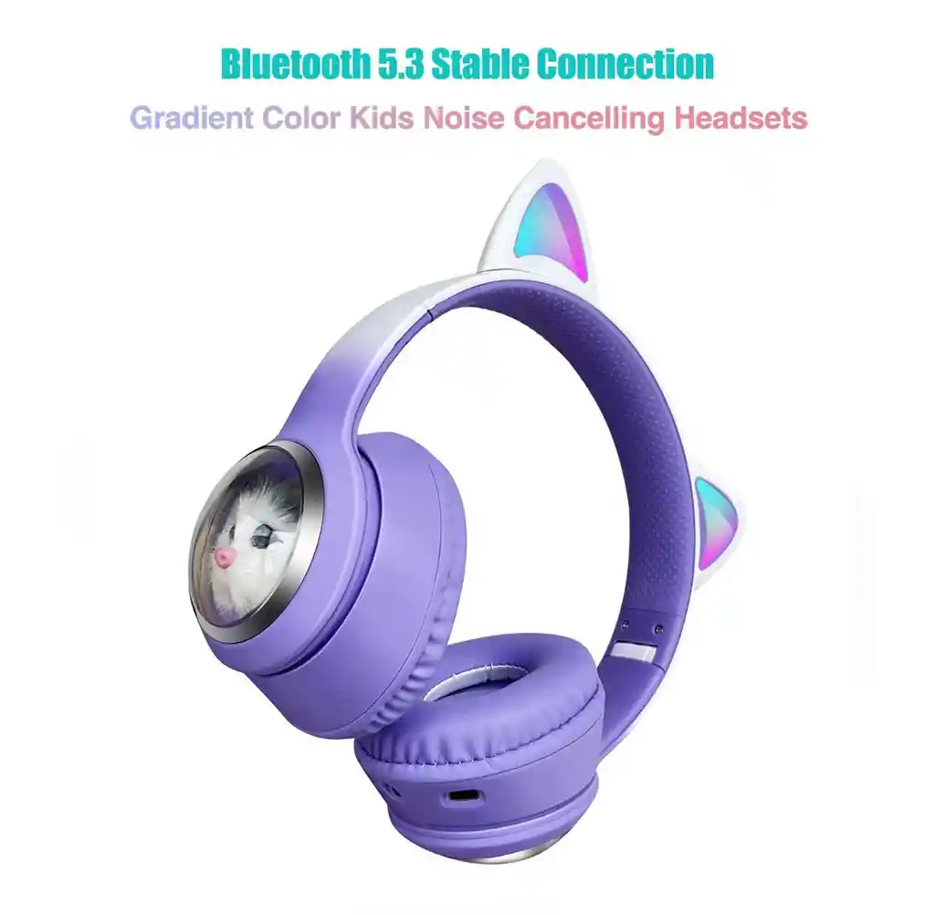 Audífonos Para Niños Diadema Bluetooth Gato 09