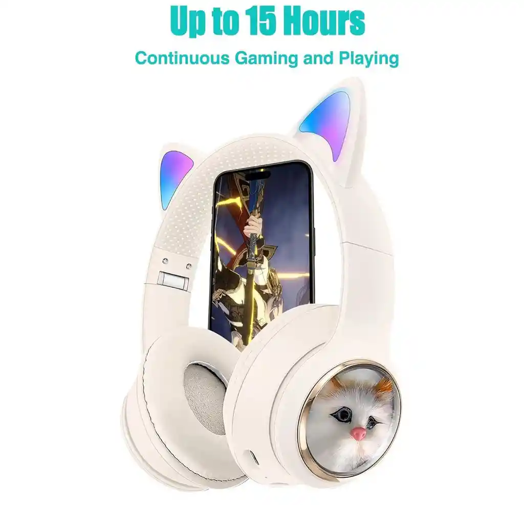 Audífonos Para Niños Diadema Bluetooth Gato 09