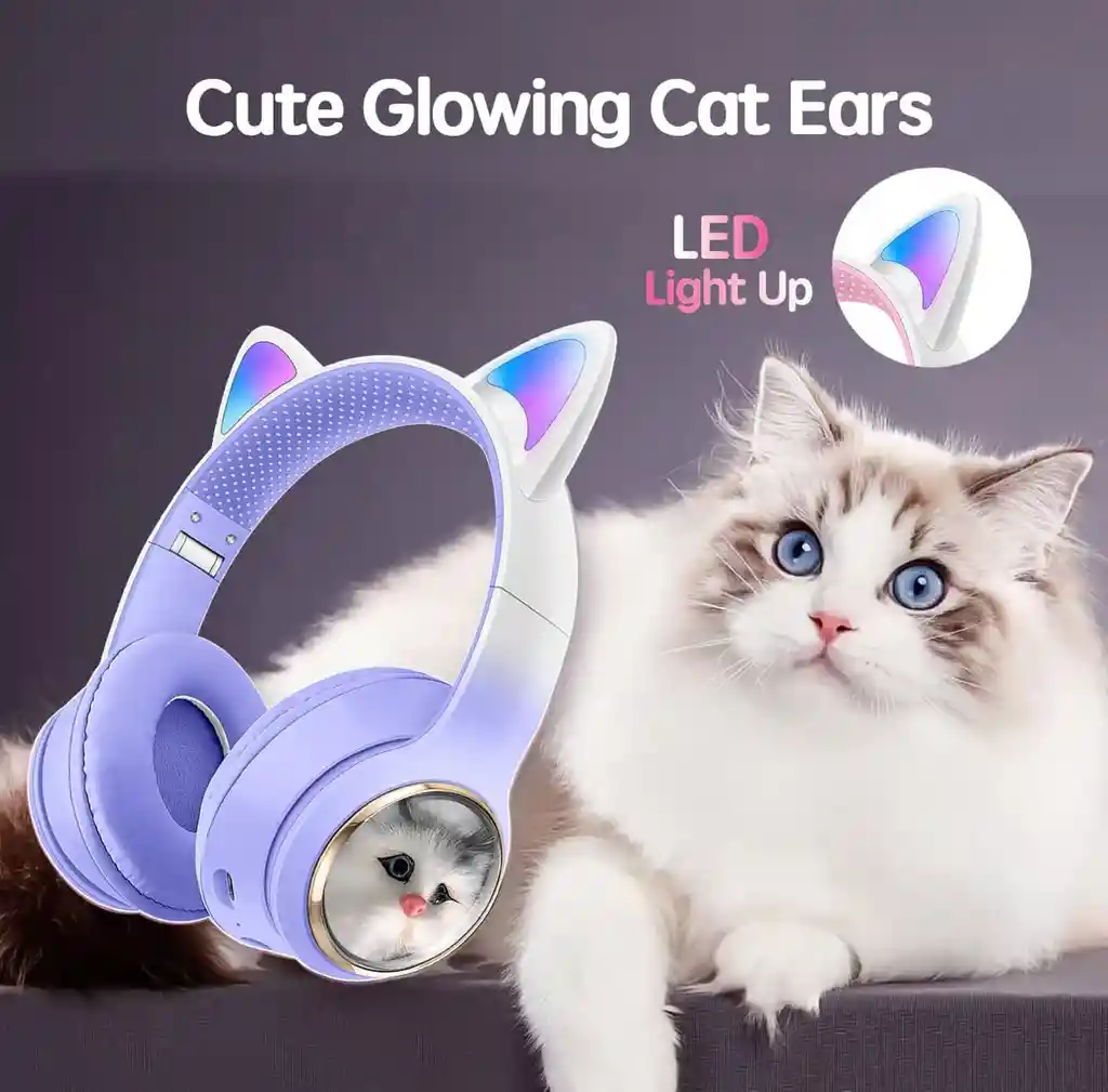 Audífonos Para Niños Diadema Bluetooth Gato 09