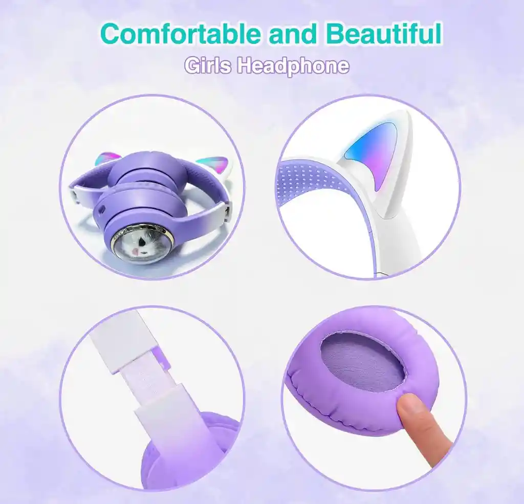 Audífonos Para Niños Diadema Bluetooth Gato 09