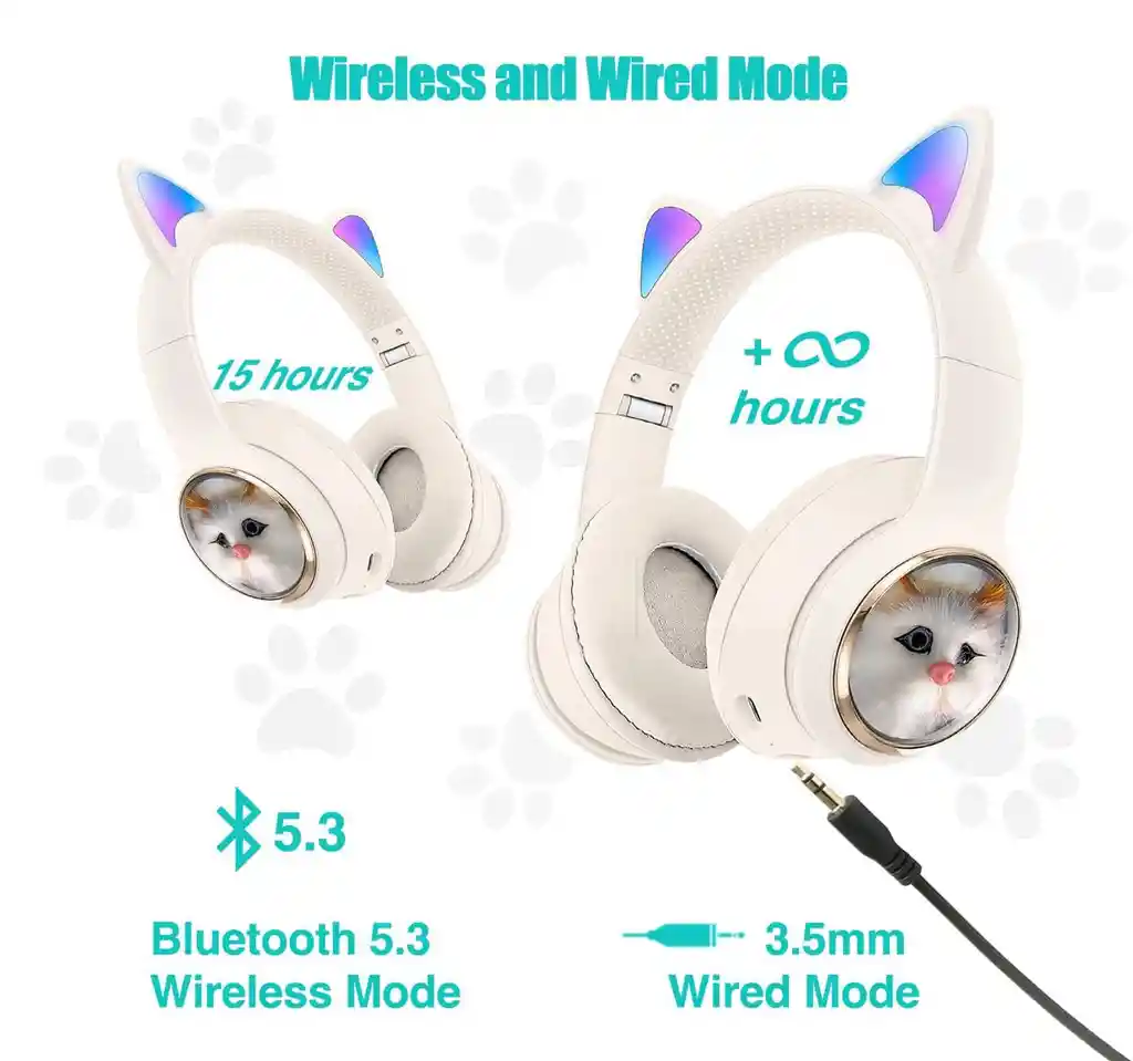 Audífonos Para Niños Diadema Bluetooth Gato 09