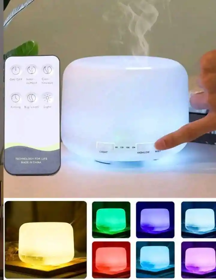 Humidificador Difusor De Aroma, Luz Led, Control + 1 Esencia Hidrosoluble (500ml)