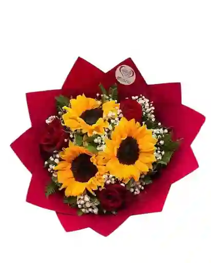 Ramo De Girasoles Y Rosas Follaje