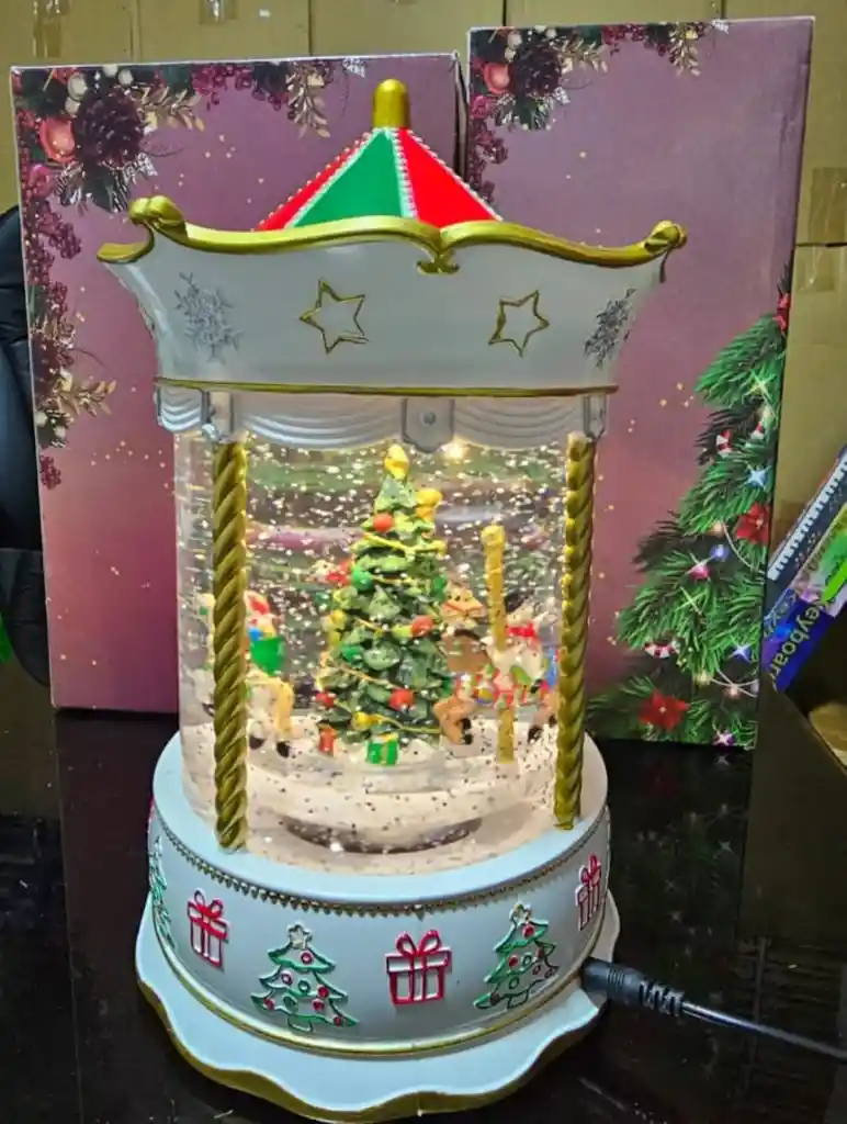 Carrusel Navideño Giratorio Animado Adorno Navideño Blanco 🎄🎅