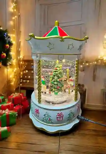 Carrusel Navideño Giratorio Animado Adorno Navideño Blanco 🎄🎅