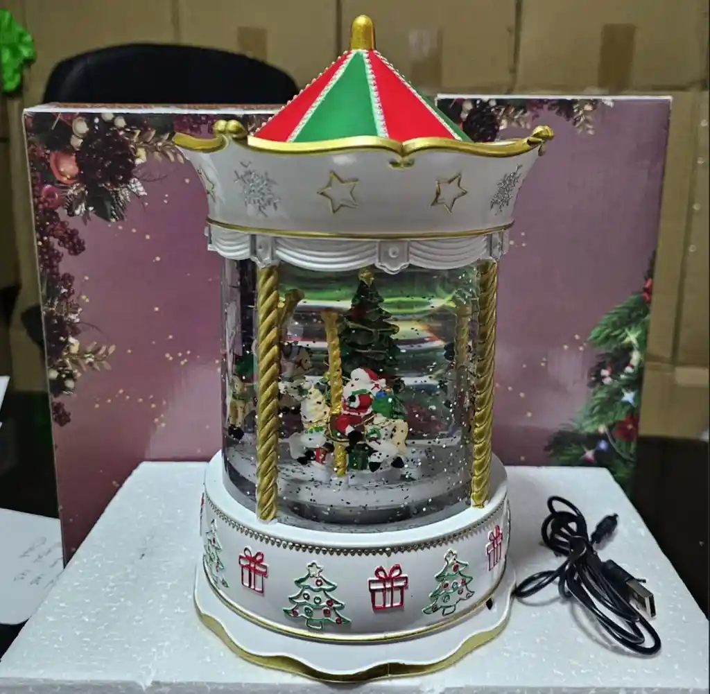Carrusel Navideño Giratorio Animado Adorno Navideño Blanco 🎄🎅