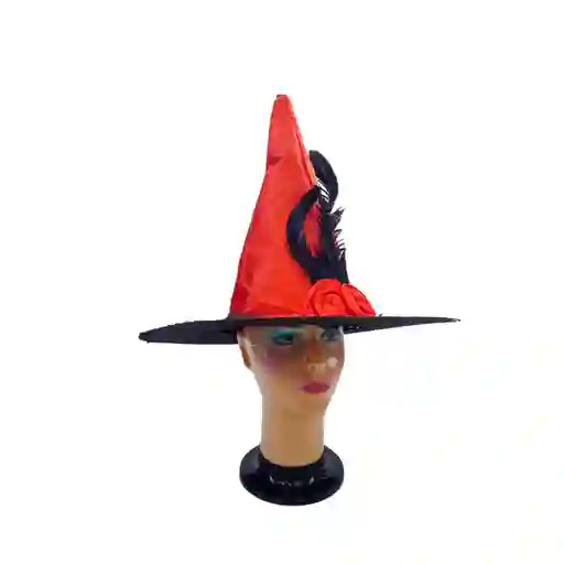 Sombrero Bruja Con Velo Y Flor Rojo