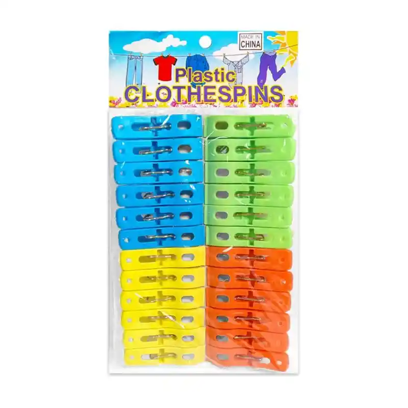 Gancho Pinza Para Colgar Ropa De Plástico De Colores X24 Unidades