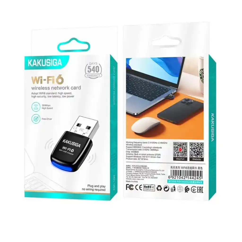 Adaptador Receptor Usb Wifi 6 2.4 300mbps Kakusiga Ksc-1424