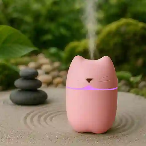Mini Humidificador Forma De Gato 250ml Rosado + 1 Esencia Hidrosoluble