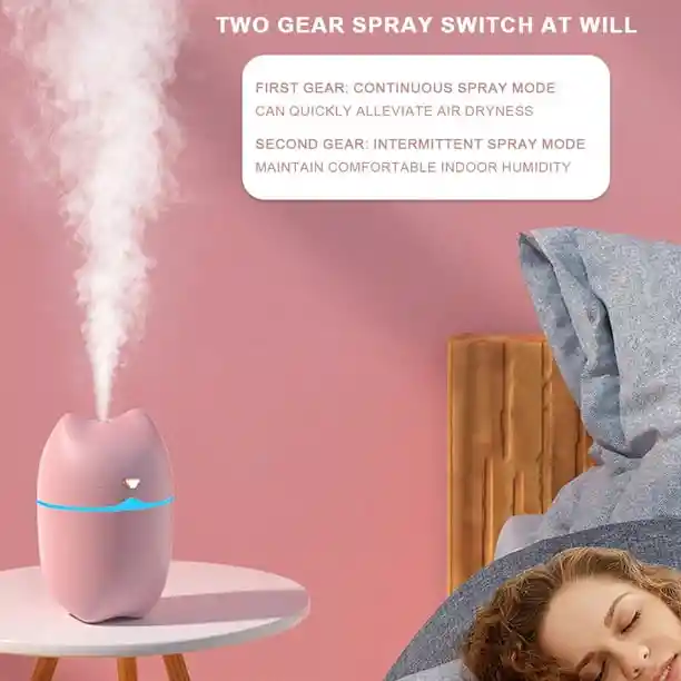 Mini Humidificador Forma De Gato 250ml Rosado + 1 Esencia Hidrosoluble