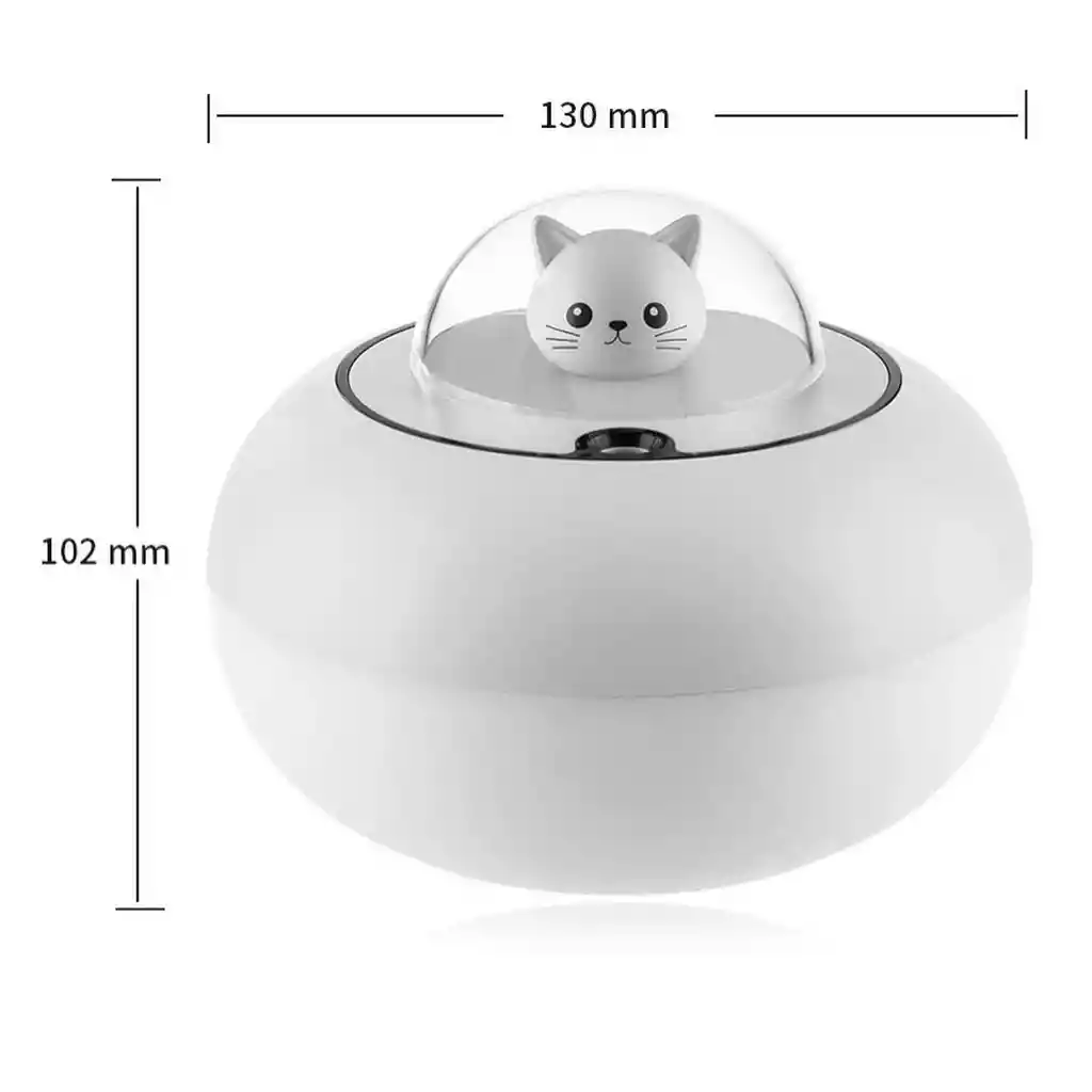 Humidificador Difusor De Aromas Gato Espacial Luz Led Blanco + 1 Esencia Hidrosoluble