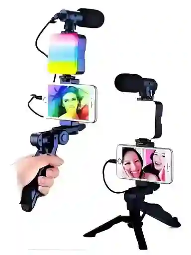 Estabilizador Ay-49 Celular Kit Grabación Trípode Micrófono Rgb