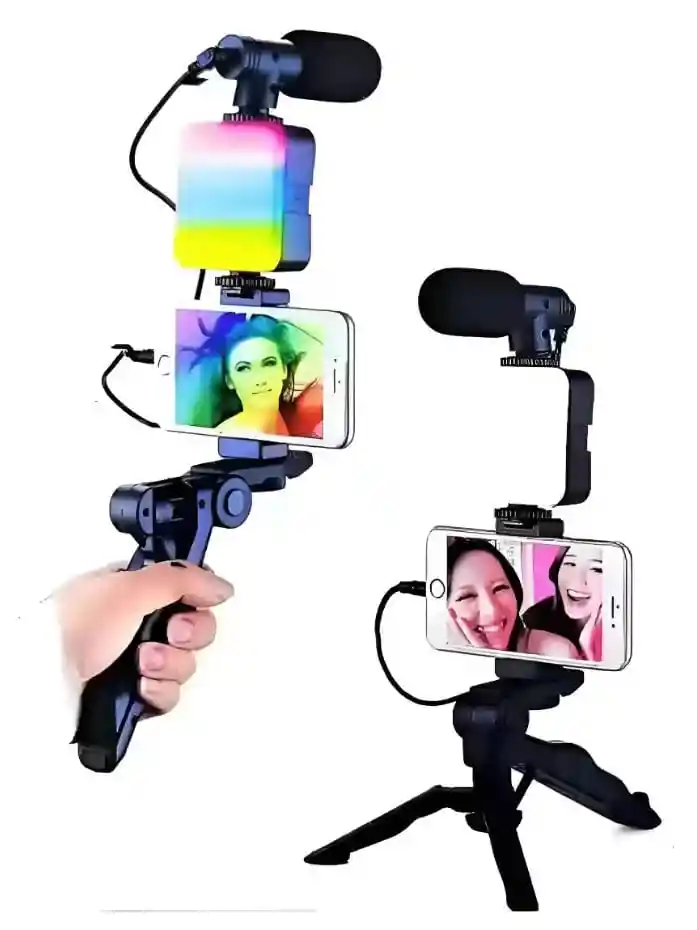 Estabilizador Ay-49 Celular Kit Grabación Trípode Micrófono Rgb
