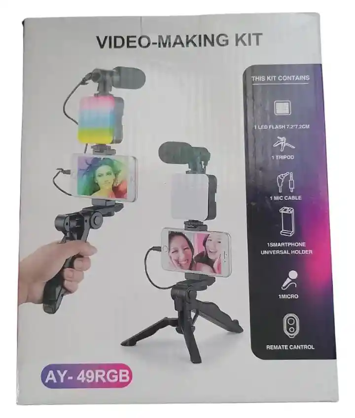 Estabilizador Ay-49 Celular Kit Grabación Trípode Micrófono Rgb