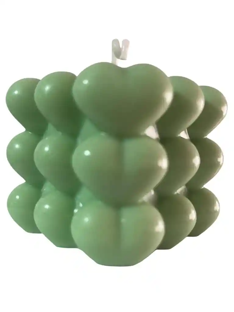 Regalo Especial Vela Decorativa Bubble Corazon Verde Pistacho Con Aroma A Te Negro 6*6