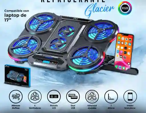 Base Refrigerante J&r Gaming Rgb Ventiladores Graduables Y Altura Graduable