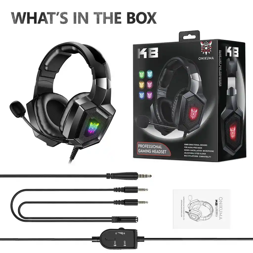 Audifonos Diadema Gamer Onikuma K8 Estéreo Luces Led