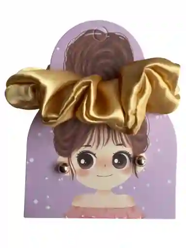 Set De Bamba Scrunchies En Satín Reina Dorada Con Topos