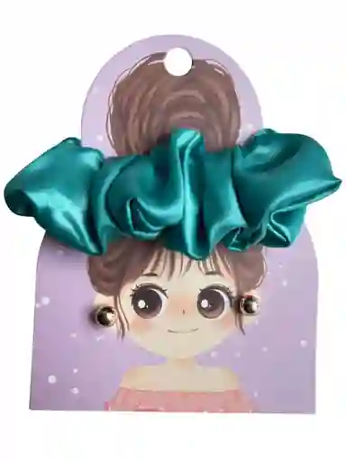Set De Bamba Scrunchies En Satín Verde Esmeralda Con Topos