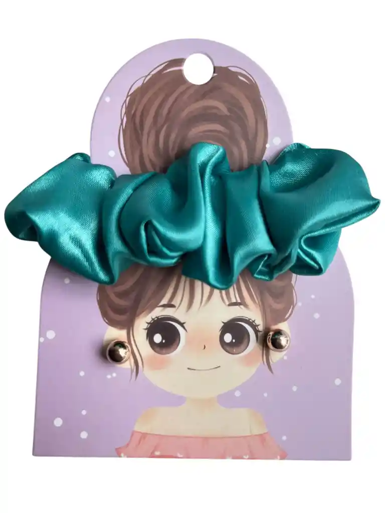 Set De Bamba Scrunchies En Satín Verde Esmeralda Con Topos