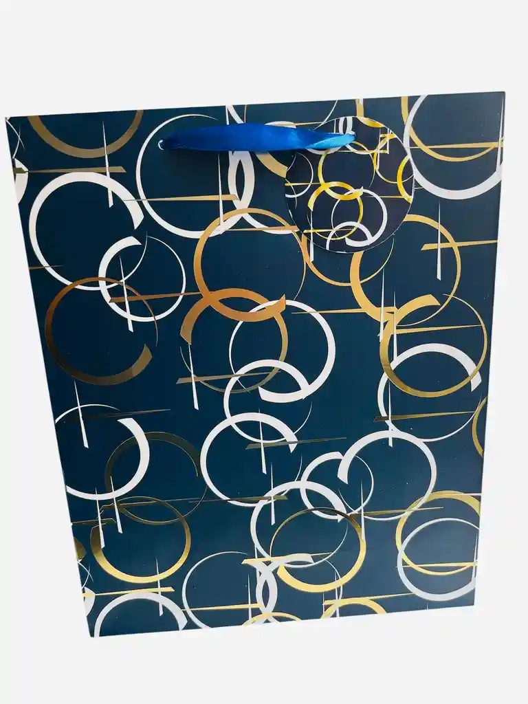 Bolsa De Regalo Puntos Azul Circulos Dorados 26*32*8