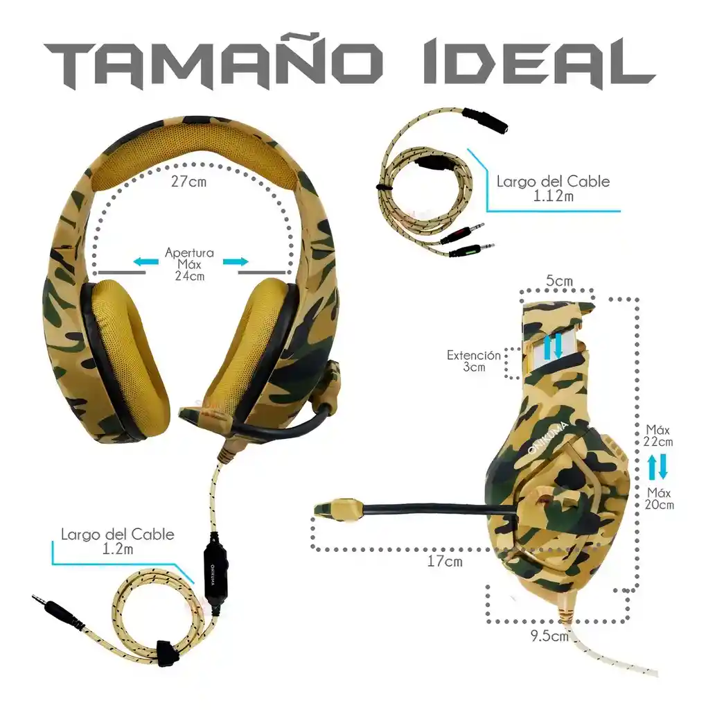 Audifonos Diadema Gamer Onikuma K1b Camouflage Luces Led