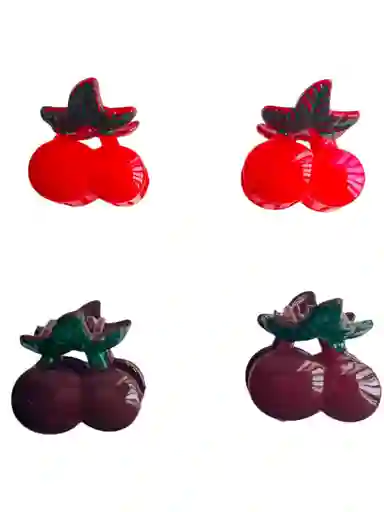 Set De 4 Pinzas Tipo Gancho Para El Cabello Cerezas