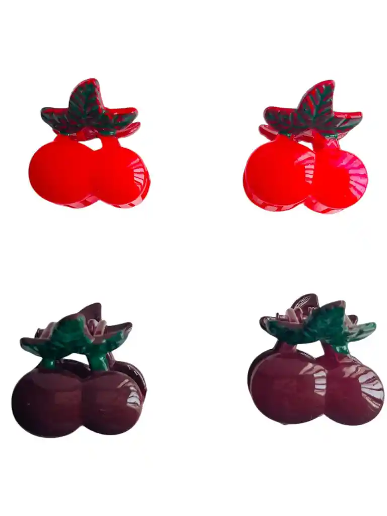 Set De 4 Pinzas Tipo Gancho Para El Cabello Cerezas