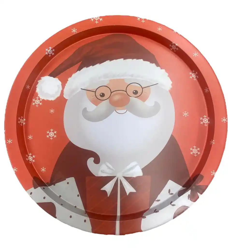 Bandeja Navideña Metálica 31 Cms Roja Papa Noel