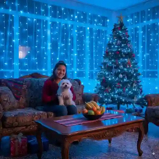 Cascada Luces De Navidad 9mx45cm Azules