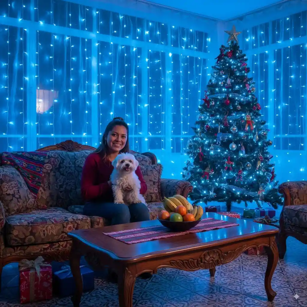 Cascada Luces De Navidad 9mx45cm Azules