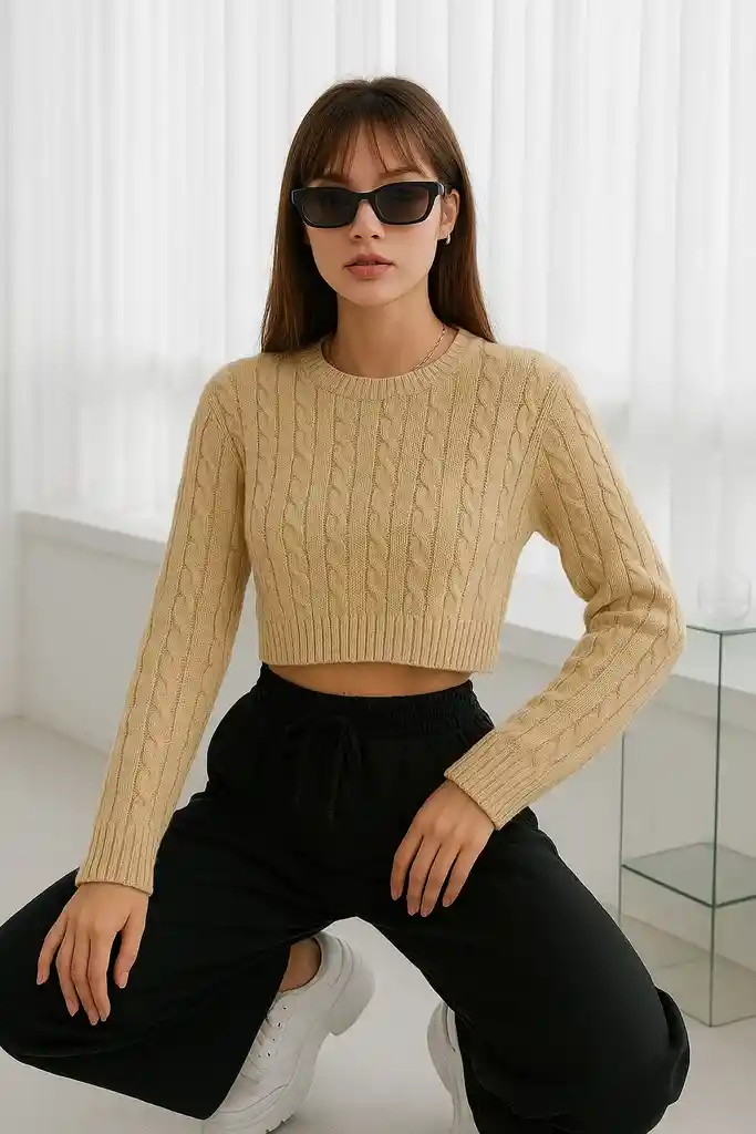 Suéter Para Mujer Con Trenzas Holgado ,ombliguero