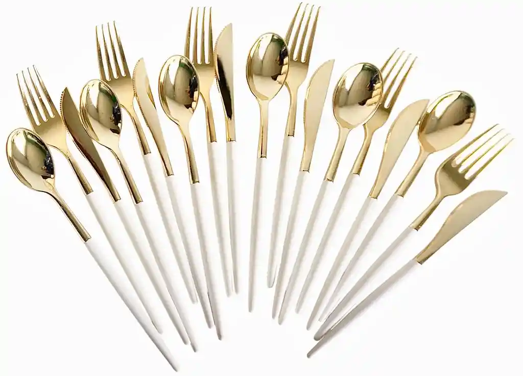 Cubiertos Dorados De Lujo Mango Blancox18 Unds