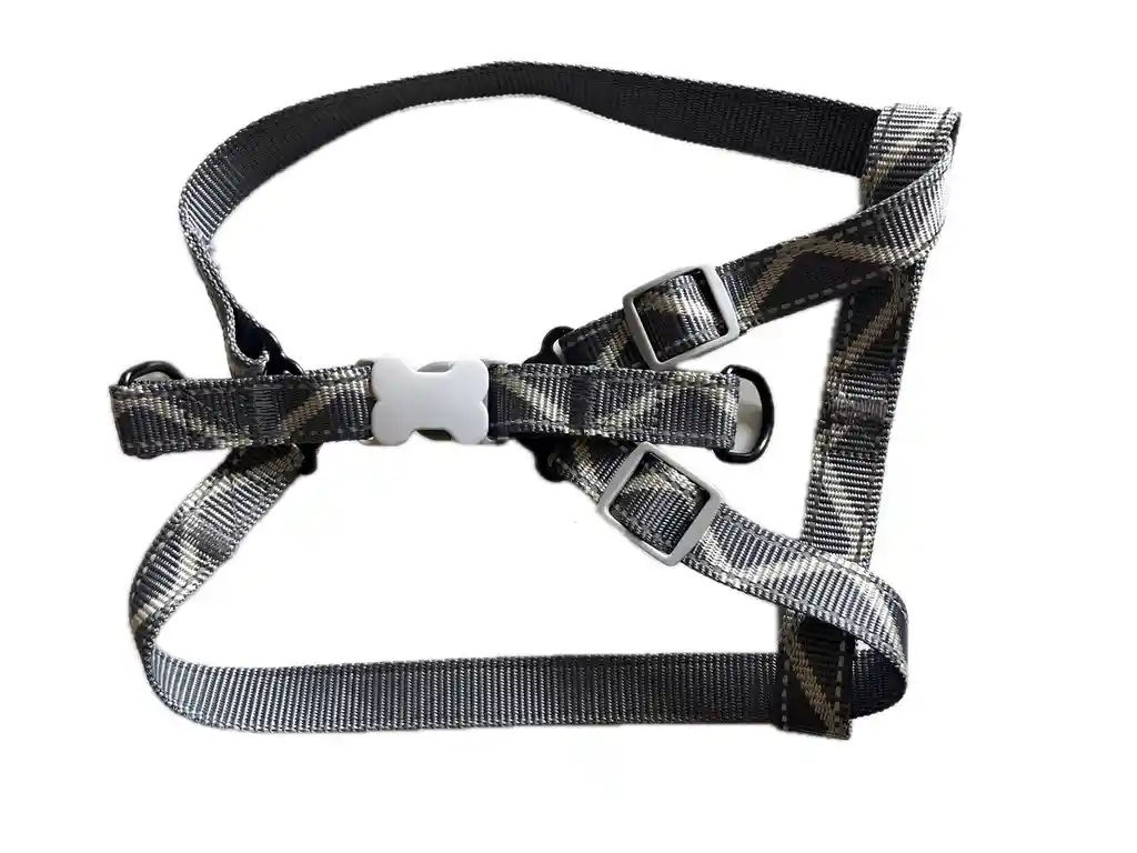 Arnés Con Correa Para Perro Tipo Y - Gris Con Lineas Reflectivas