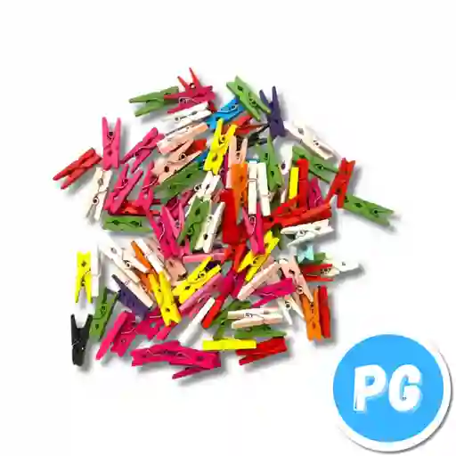 Paquete Gancho Madera Mini X25 Unds Colores Surtidos