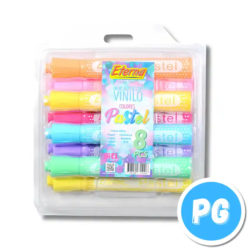 Paquete Marcador Eterna Vinilo X8 Unds Tonos Pastel