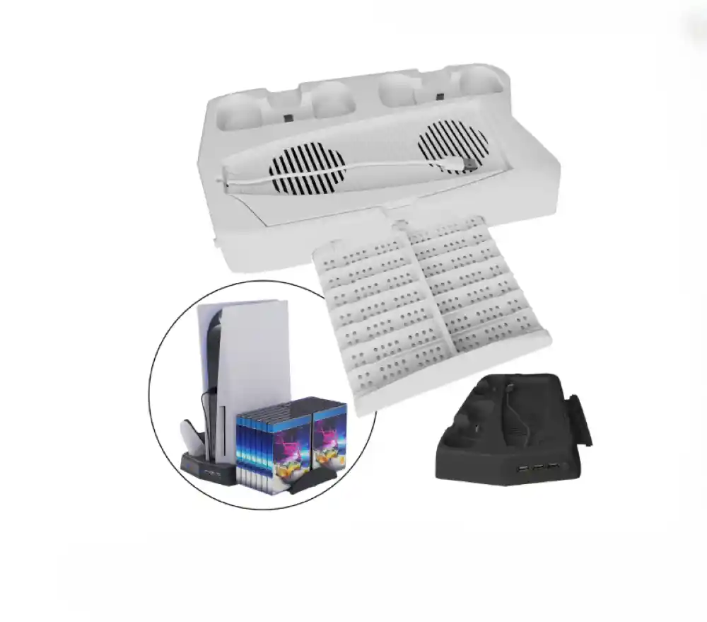 Base Refrigerante X2 Cooler Fan + Doble Cargador Para Controles Ps5 + Soporte Para Video Juegos X 3 Usb A