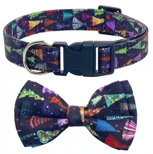 Collar Navideño Negro Talla L Con Corbatín Para Perro Mediano/grande