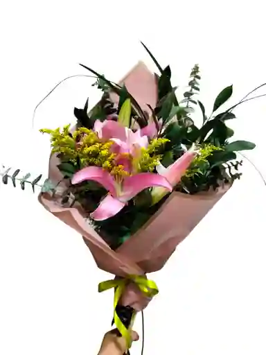 Bouquet De 4 Lirios Rosados Follaje