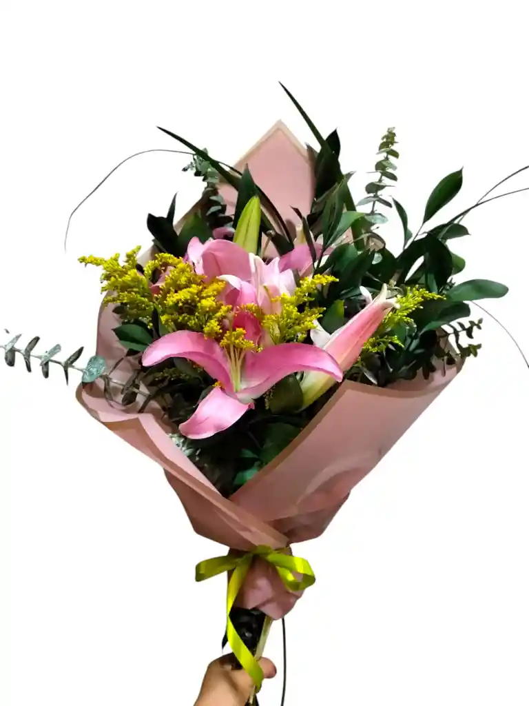 Bouquet De 4 Lirios Rosados Follaje