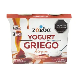 Zorba Yogurt Griego Sabor Arequipe 4 Unidades / 135 G
