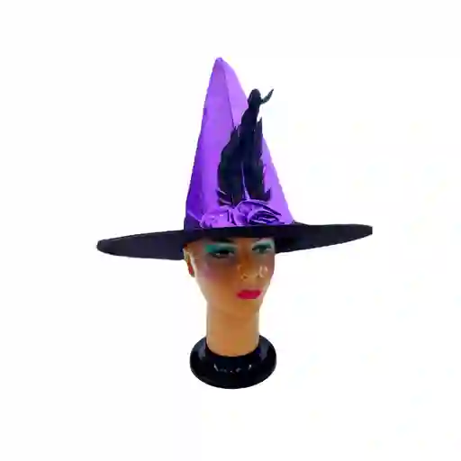 Sombrero Bruja Con Velo Y Flor Violeta