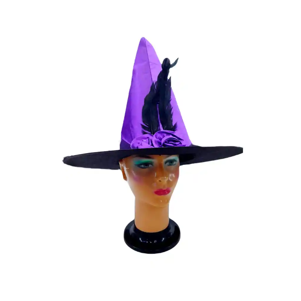 Sombrero Bruja Con Velo Y Flor Violeta