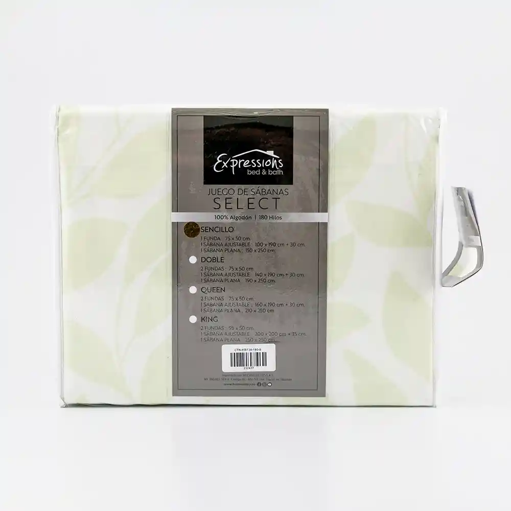 Juego Sabanas Expressions Montana 180h Sencillo Verde 100% Algodon