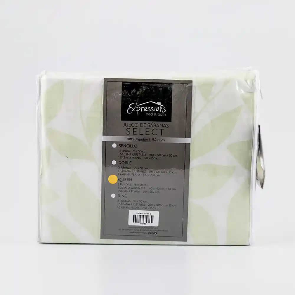 Juego Sabanas Expressions Montana 180h Queen Verde 100% Algodon